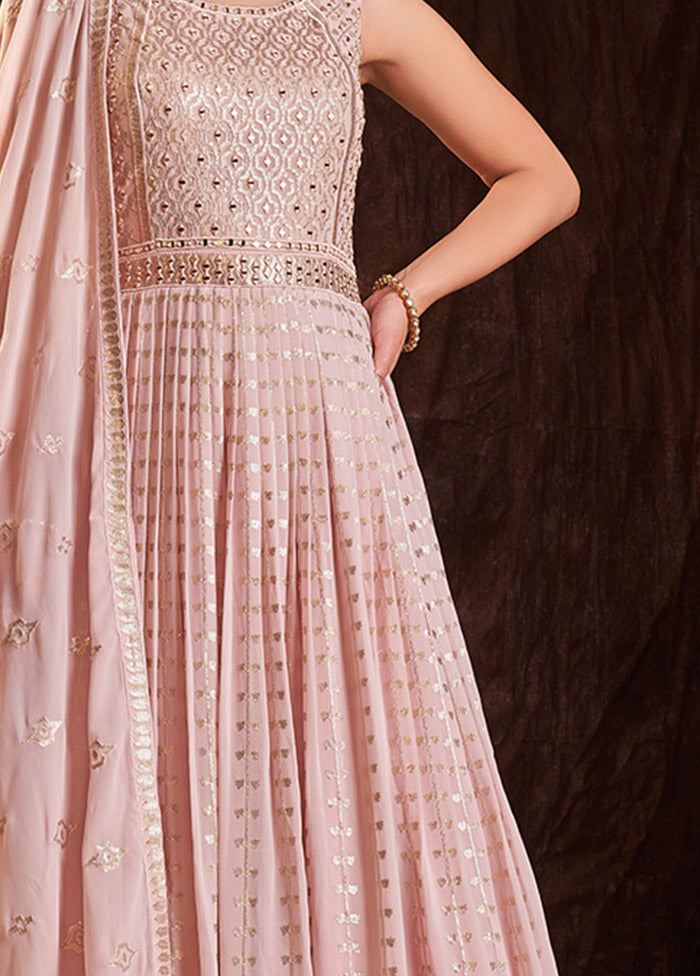 Baby Pink Readymade Georgette Gown With Dupatta - Indian Silk House Agencies