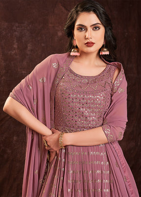 Mauve Readymade Georgette Gown With Dupatta - Indian Silk House Agencies