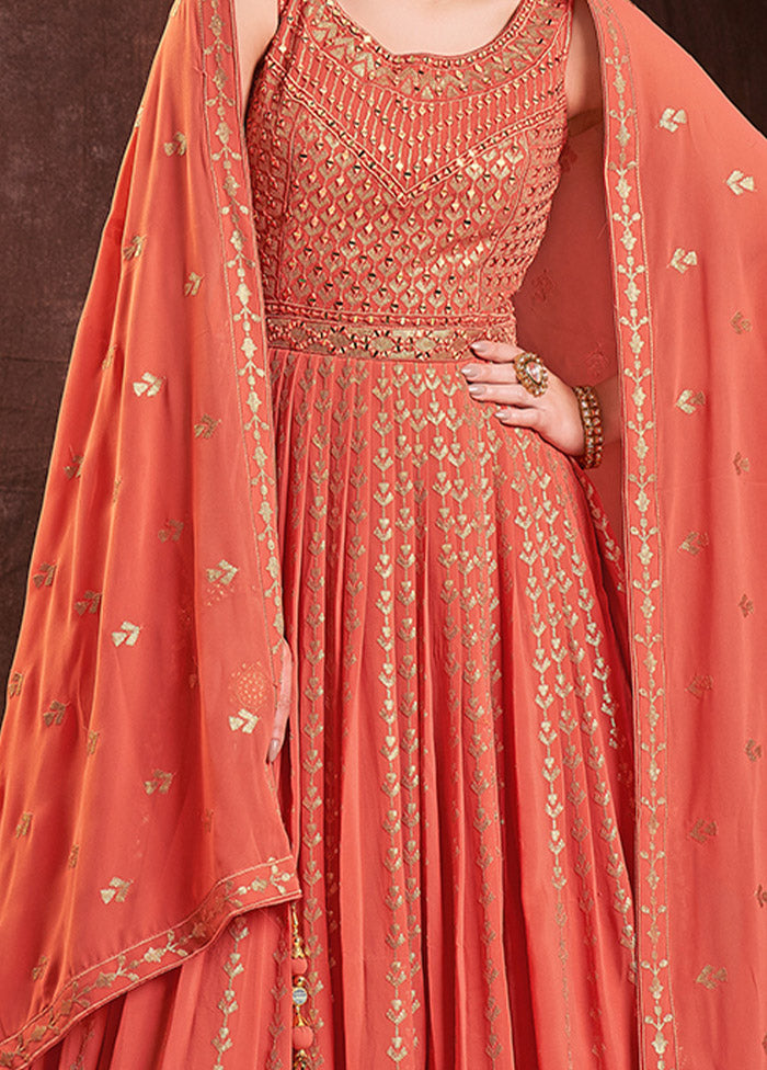 Orange Readymade Georgette Gown With Dupatta - Indian Silk House Agencies