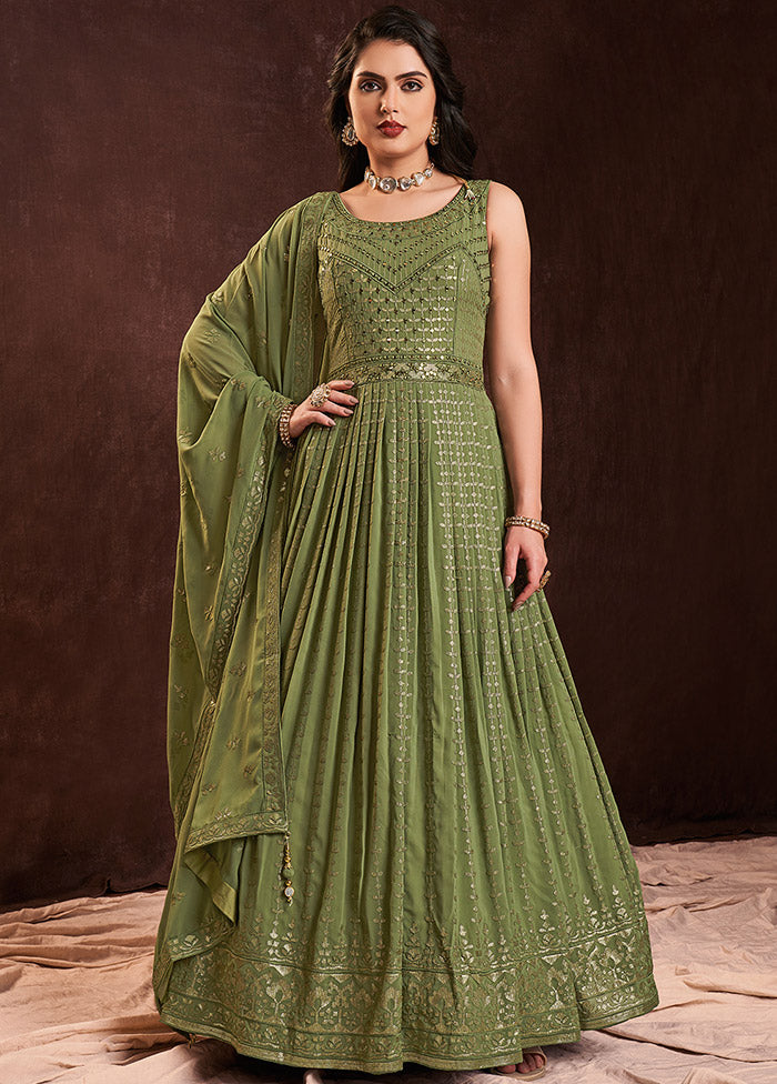 Green Readymade Georgette Gown With Dupatta - Indian Silk House Agencies