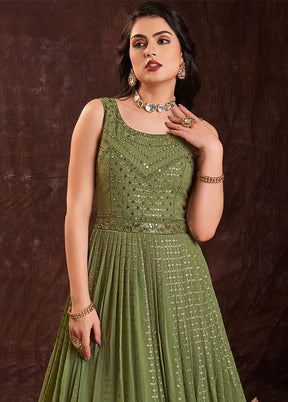 Green Readymade Georgette Gown With Dupatta - Indian Silk House Agencies