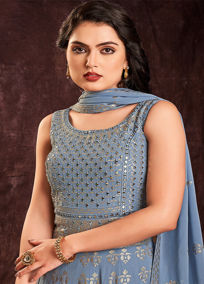 Blue Readymade Georgette Gown With Dupatta - Indian Silk House Agencies