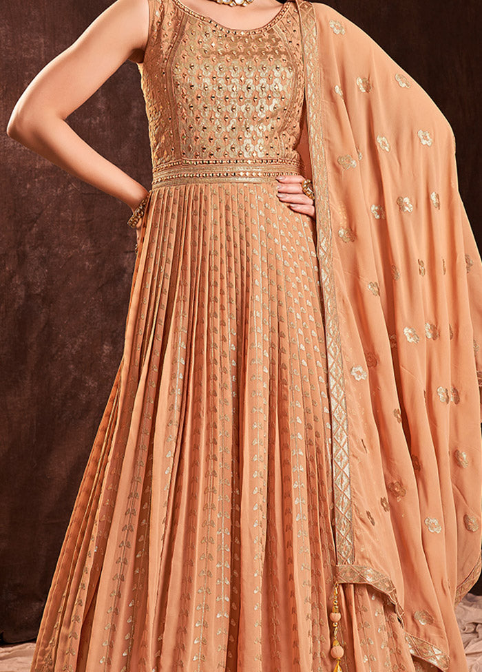 Peach Readymade Georgette Gown With Dupatta - Indian Silk House Agencies