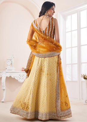 3 Pc Yellow Semi Stitched Georgette Lehenga Set - Indian Silk House Agencies