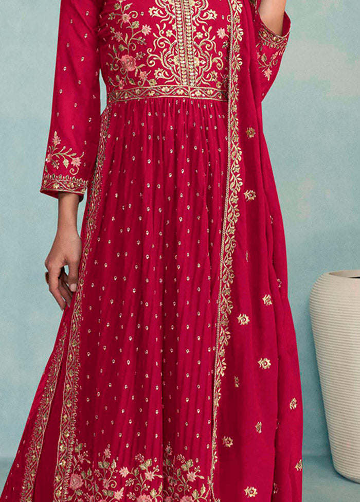 3 Pc Pink Semi Stitched Georgette Suit Set - Indian Silk House Agencies
