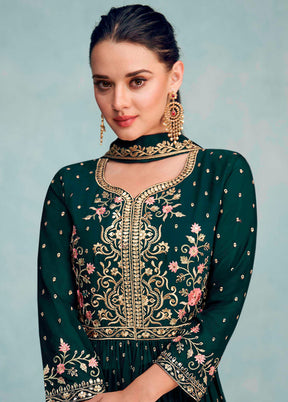 3 Pc Teal Semi Stitched Georgette Suit Set - Indian Silk House Agencies