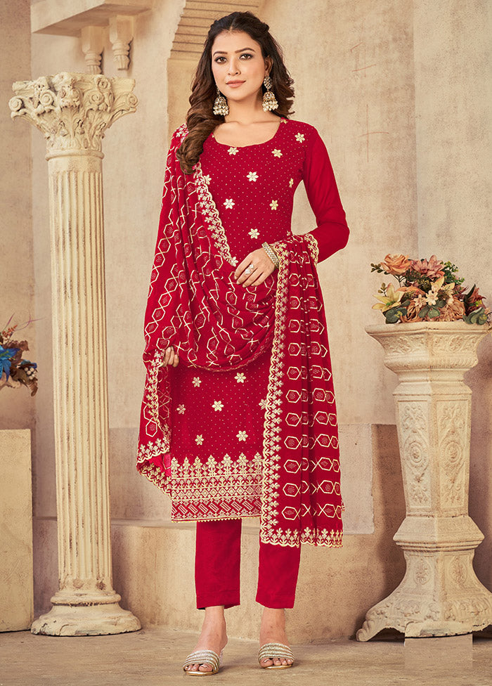 3 Pc Pink Semi Stitched Georgette Suit Set - Indian Silk House Agencies