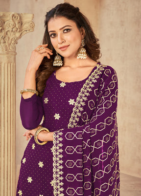 3 Pc Purple Semi Stitched Georgette Suit Set - Indian Silk House Agencies