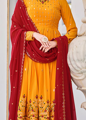 3 Pc Mustard Readymade Georgette Suit Set - Indian Silk House Agencies
