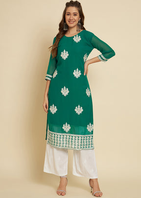Green Readymade Cotton Long Kurti - Indian Silk House Agencies