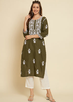 Mehendi Readymade Cotton Long Kurti - Indian Silk House Agencies