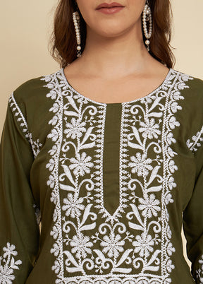 Mehendi Readymade Cotton Long Kurti - Indian Silk House Agencies