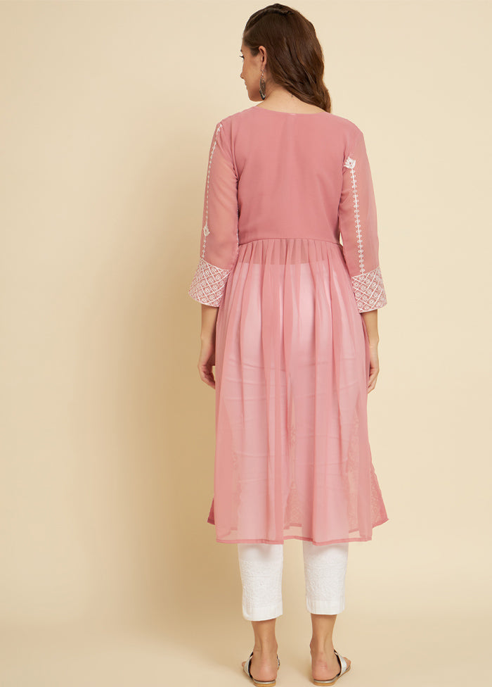 Pink Readymade Georgette Long Kurti - Indian Silk House Agencies