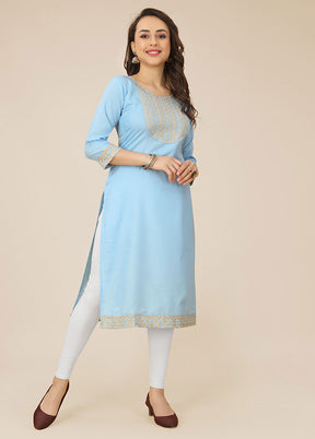 Sky Blue Readymade Cotton Kurti - Indian Silk House Agencies