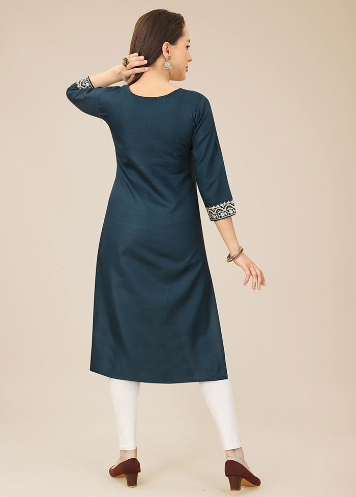 Teal Blue Readymade Cotton Kurti - Indian Silk House Agencies