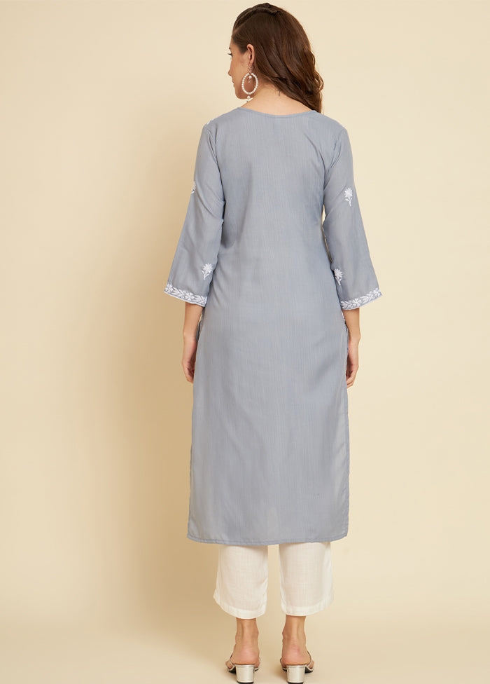 Grey Readymade Cotton Long Kurti - Indian Silk House Agencies