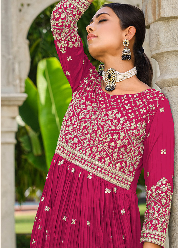 3 Pc Pink Semi Stitched Georgette Suit Set - Indian Silk House Agencies