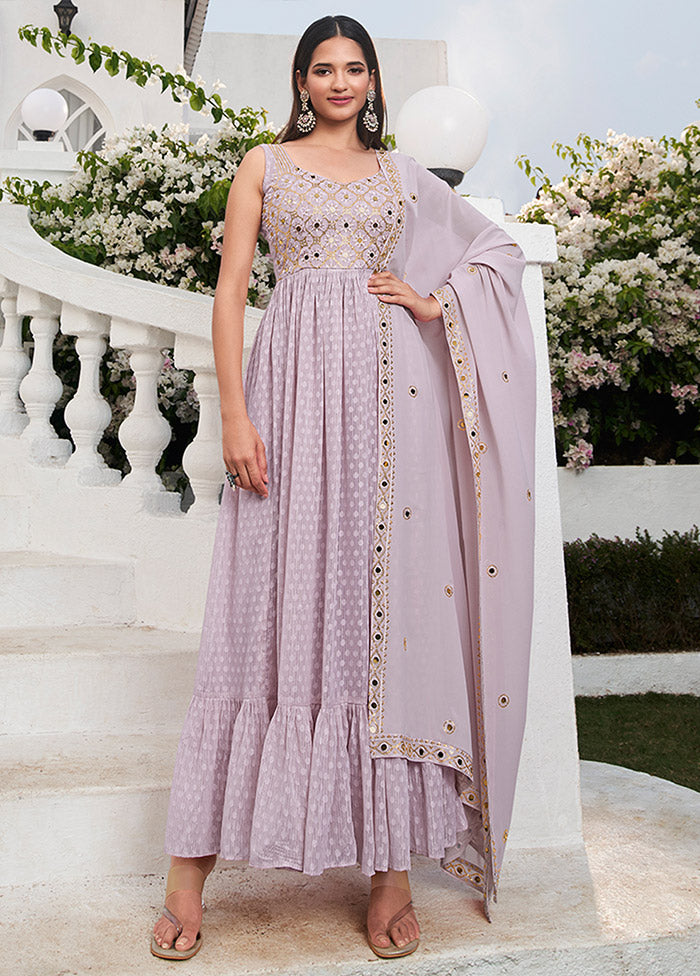 3 Pc Lavender Readymade Georgette Suit Set - Indian Silk House Agencies