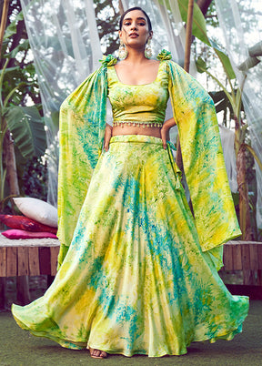 3 Pc Green Silk Readymade Lehenga Set - Indian Silk House Agencies