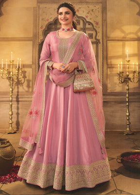 3 Pc Pink Semi Stitched Silk Suit Set - Indian Silk House Agencies