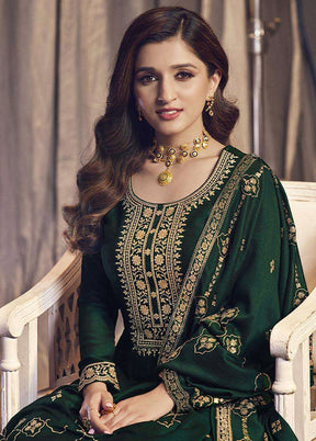 3 Pc Green Semi Stitched Silk Suit Set - Indian Silk House Agencies