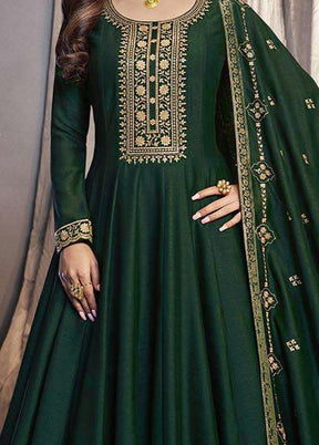 3 Pc Green Semi Stitched Silk Suit Set - Indian Silk House Agencies