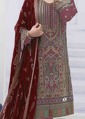 3 Pc Mauve Semi Stitched Georgette Suit Set - Indian Silk House Agencies
