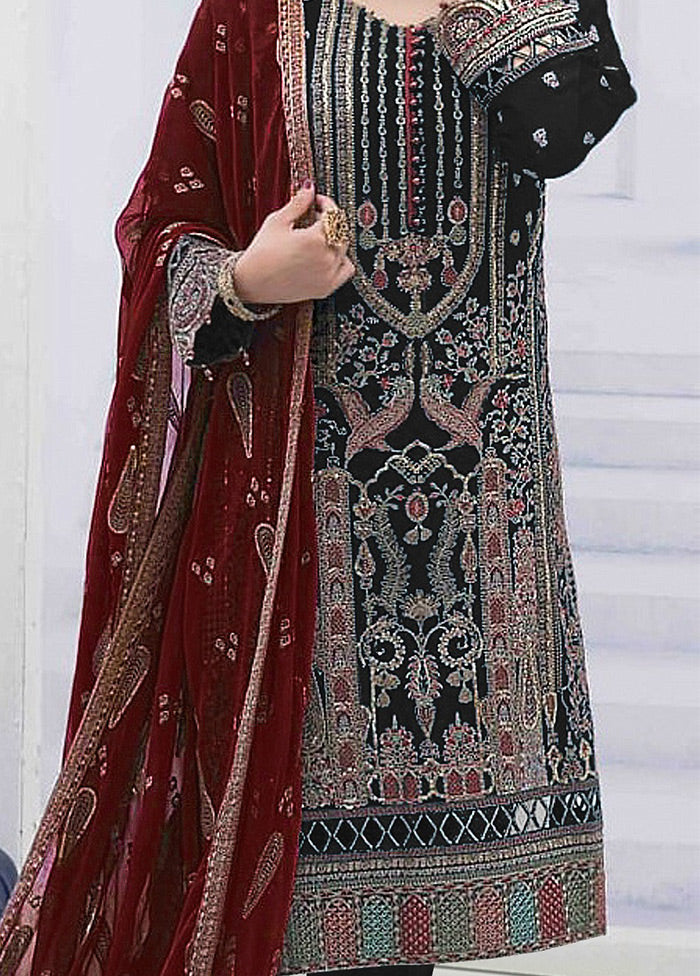 3 Pc Black Semi Stitched Georgette Suit Set - Indian Silk House Agencies