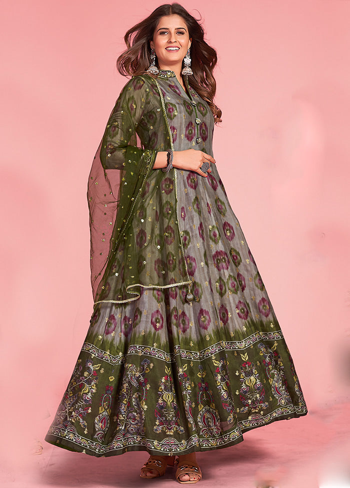 Mauve Readymade Silk Gown With Dupatta - Indian Silk House Agencies