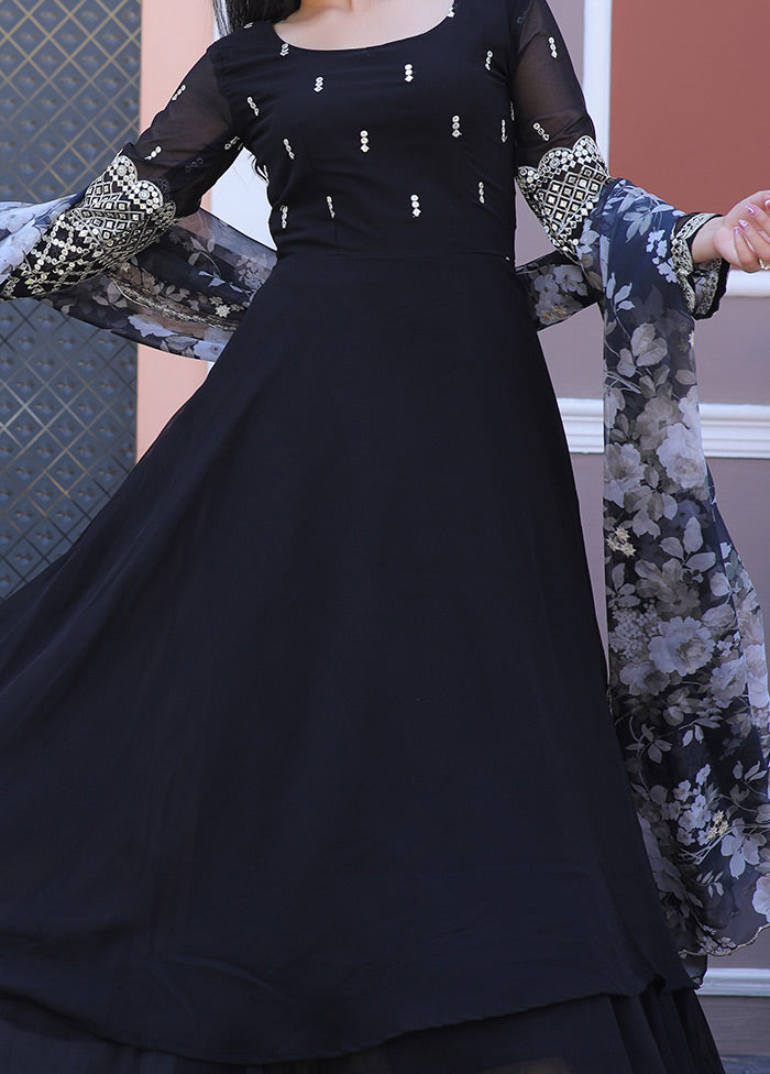Black Readymade Georgette Gown With Dupatta - Indian Silk House Agencies
