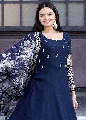 Navy Blue Readymade Georgette Gown With Dupatta - Indian Silk House Agencies