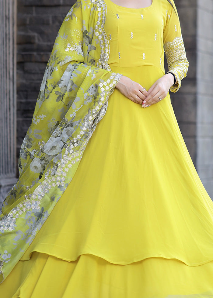 Yellow Readymade Georgette Gown With Dupatta - Indian Silk House Agencies
