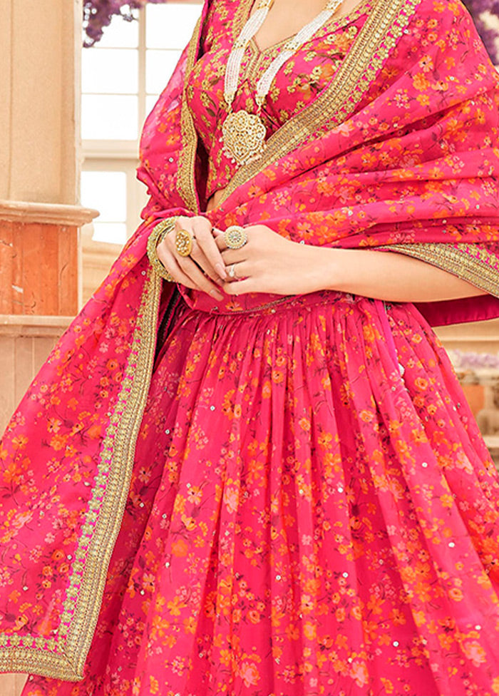 3 Pc Pink Net Semi Stitched Lehenga Set - Indian Silk House Agencies
