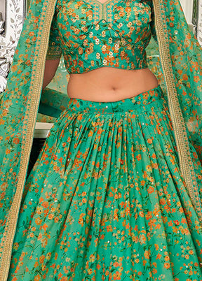 3 Pc Pista Green Net Semi Stitched Lehenga Set - Indian Silk House Agencies