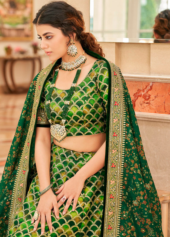 3 Pc Green Silk Readymade Lehenga Set - Indian Silk House Agencies
