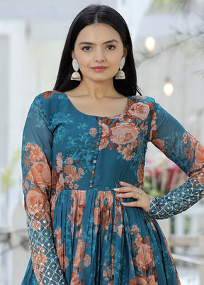 Blue Readymade Georgette Indian Dress - Indian Silk House Agencies