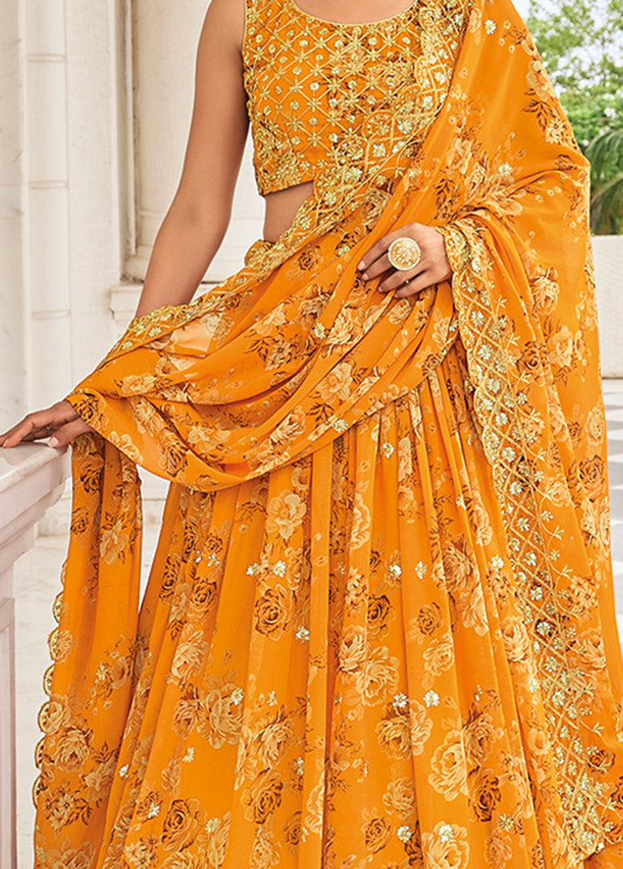 3 Pc Yellow Georgette Semi Stitched Lehenga Set - Indian Silk House Agencies
