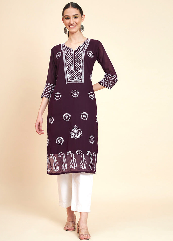 Wine Readymade Georgette Kurti - Indian Silk House Agencies