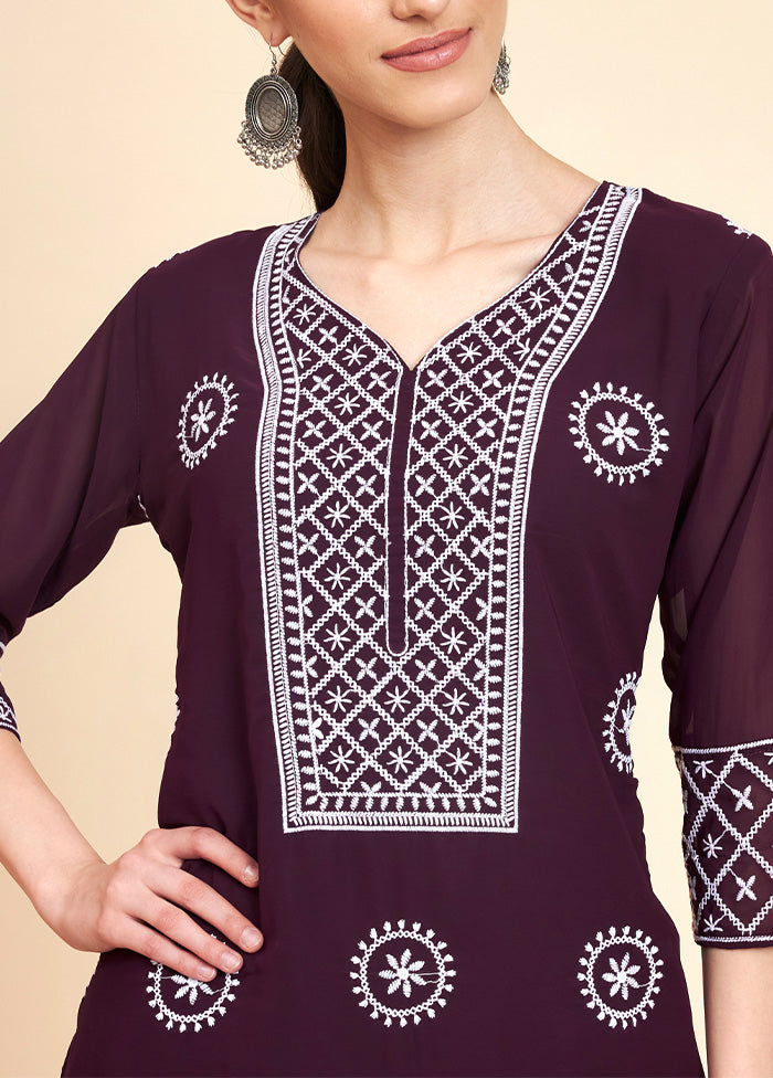 Wine Readymade Georgette Kurti - Indian Silk House Agencies