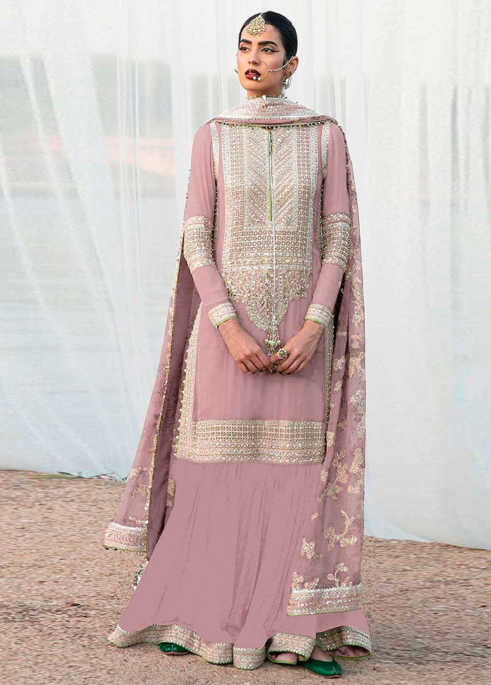 3 Pc Mauve Unstitched Georgette Suit Set - Indian Silk House Agencies