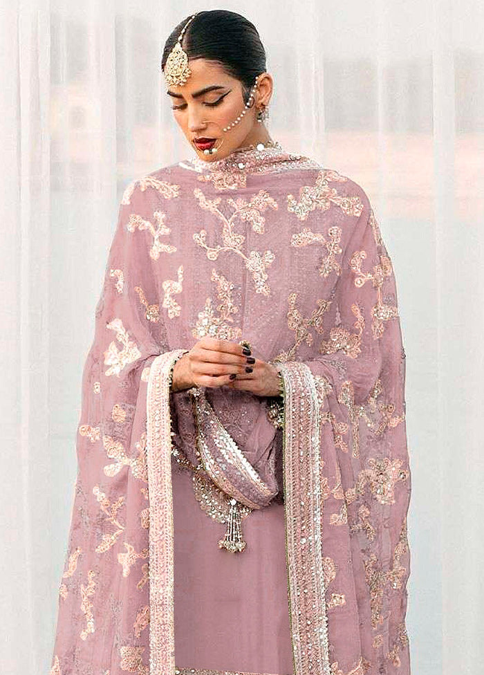 3 Pc Mauve Unstitched Georgette Suit Set - Indian Silk House Agencies