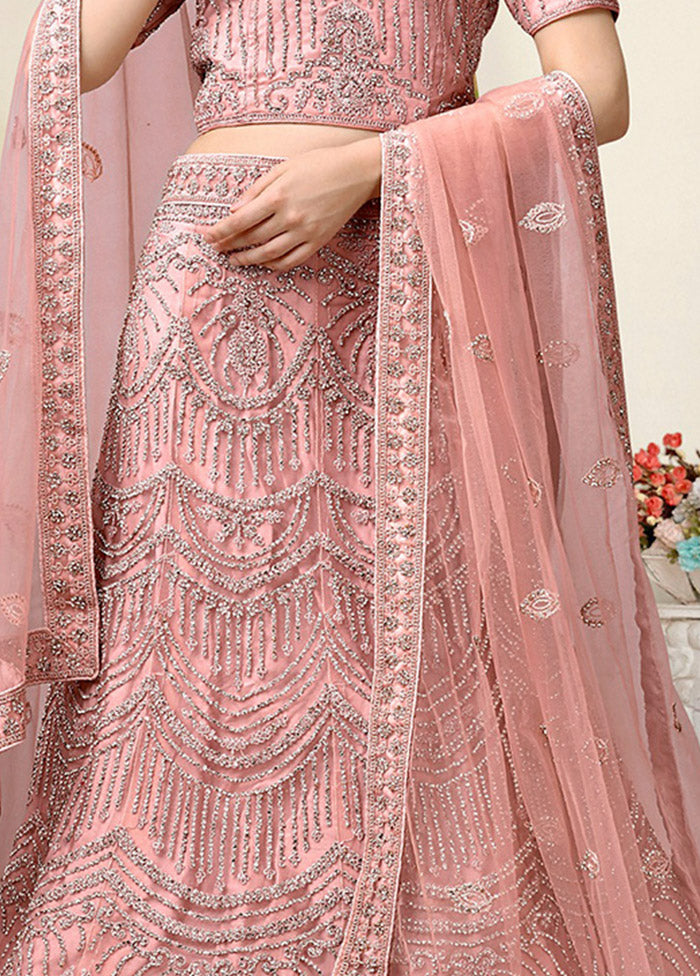 3 Pc Light Pink Net Semi Stitched Lehenga Set - Indian Silk House Agencies