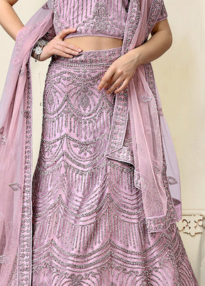 3 Pc Lavender Net Semi Stitched Lehenga Set - Indian Silk House Agencies