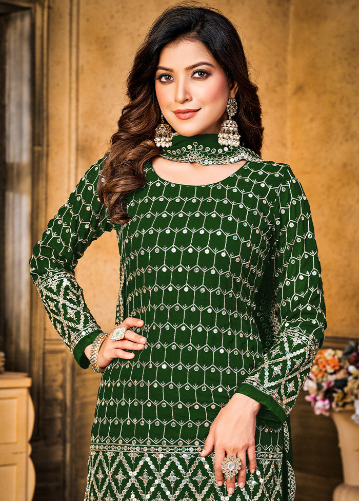 3 Pc Green Unstitched Georgette Suit Set - Indian Silk House Agencies