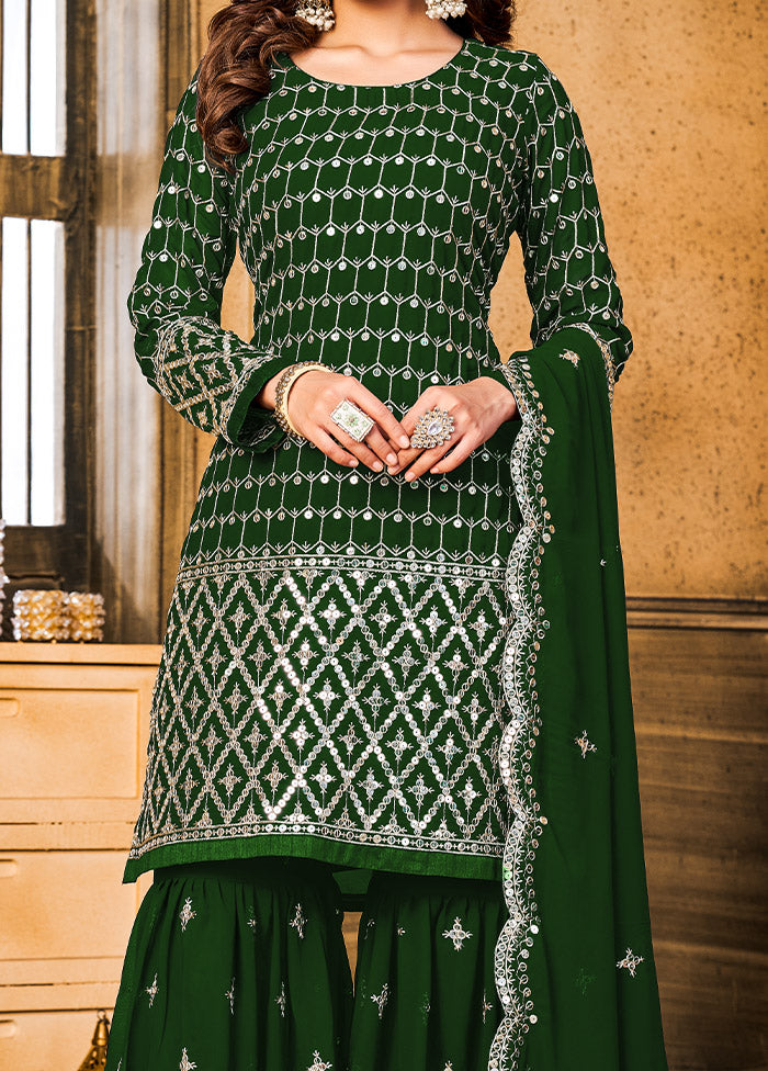 3 Pc Green Unstitched Georgette Suit Set - Indian Silk House Agencies