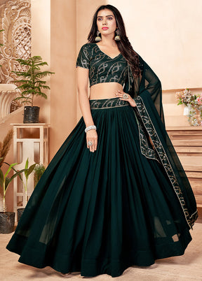 3 Pc Green Georgette Semi Stitched Lehenga Set - Indian Silk House Agencies