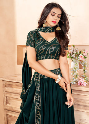 3 Pc Green Georgette Semi Stitched Lehenga Set - Indian Silk House Agencies