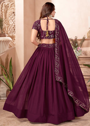 3 Pc Purple Georgette Semi Stitched Lehenga Set - Indian Silk House Agencies