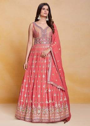 Coral Readymade Georgette Indian Dress - Indian Silk House Agencies