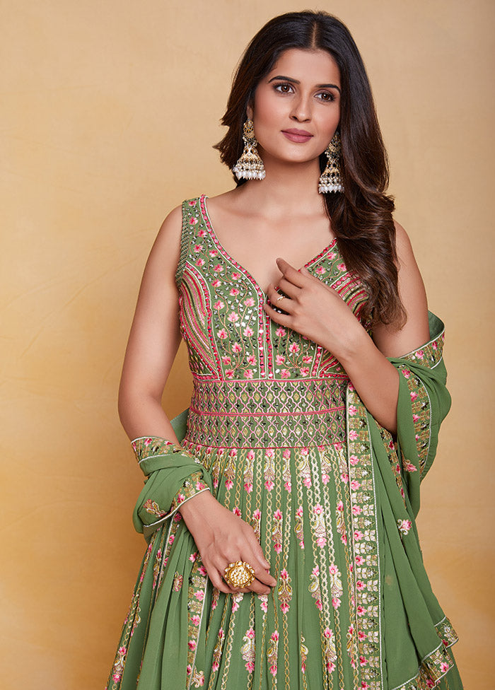 Green Readymade Georgette Indian Dress - Indian Silk House Agencies